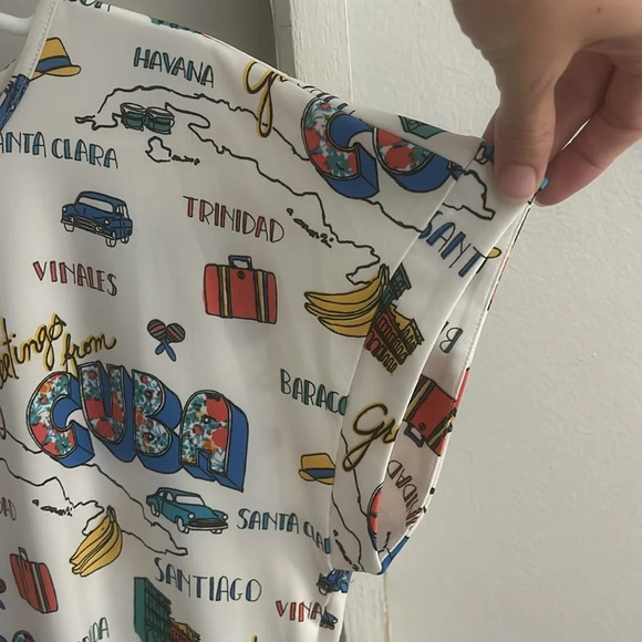 VACATION Top Vintage Postcard Print Greetings From Cuba Trinidad Bananas Size S - Picture 6 of 7